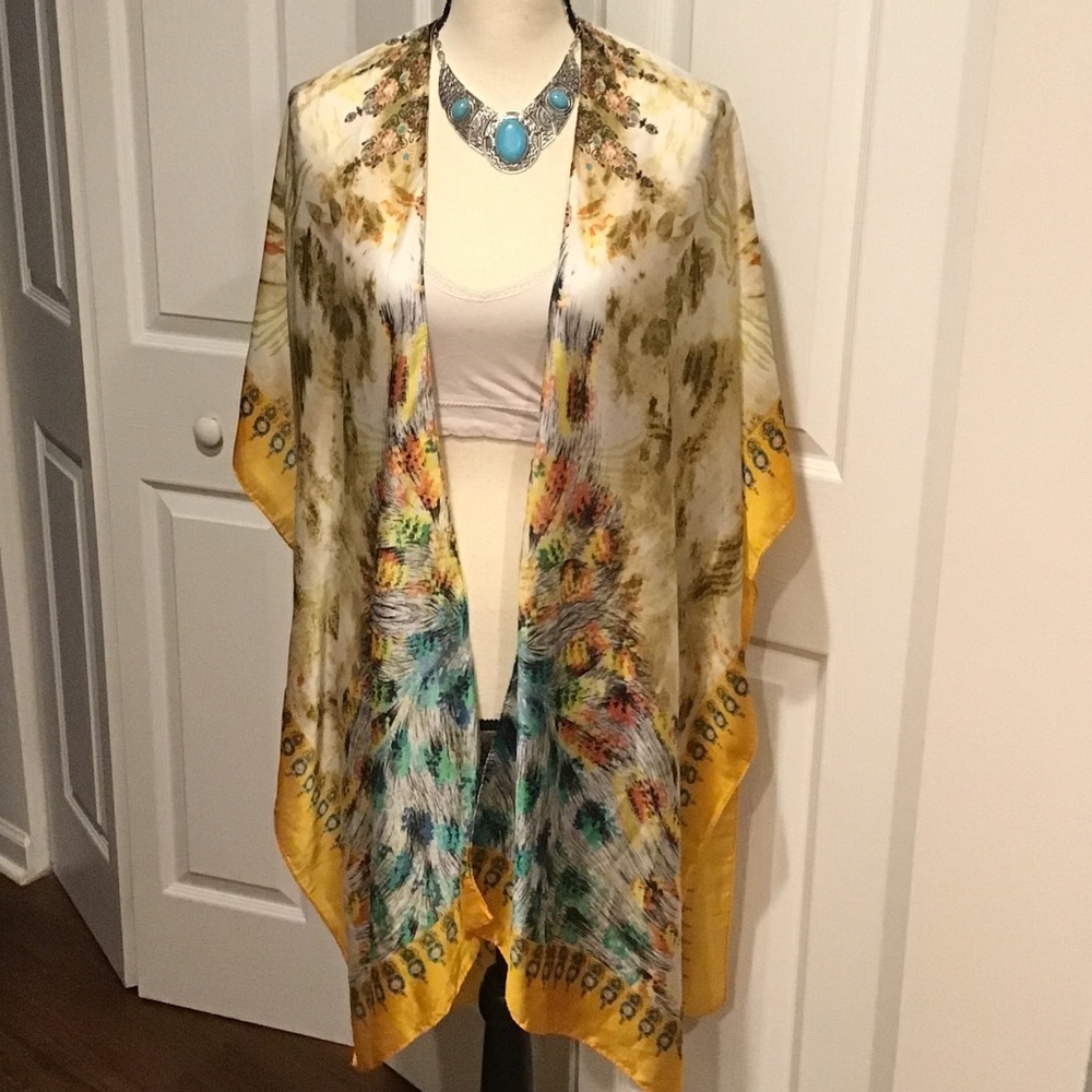 Print kimono silky top, cover up